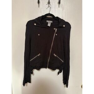 High Street Womens Black Jersey Knit Moto Jacket Asymmetrical Zip Size Medium
